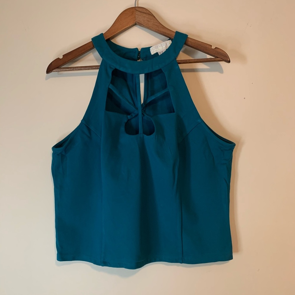 Forever 21 teal aztec cut out crop top